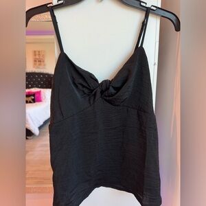 Pink Rose Black Twist-Front Spaghetti Strap Tank